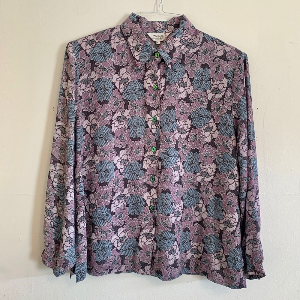 Vintage Floral collared button up sparkling shirt